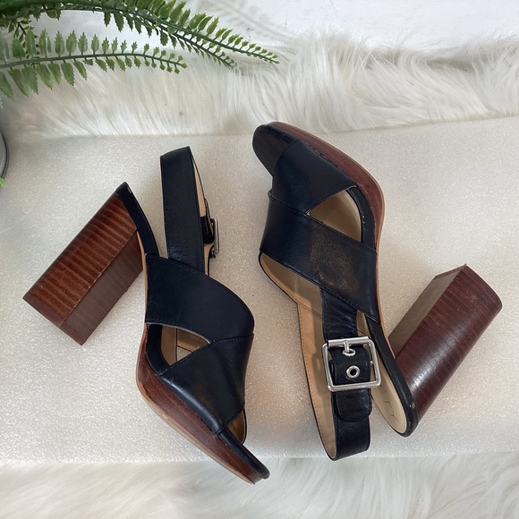 SOLE SOCIETY JEANNE LEATHER SLINGBACK BLOCK HEEL SANDALS BLACK SZ 6 - Picture 3 of 11